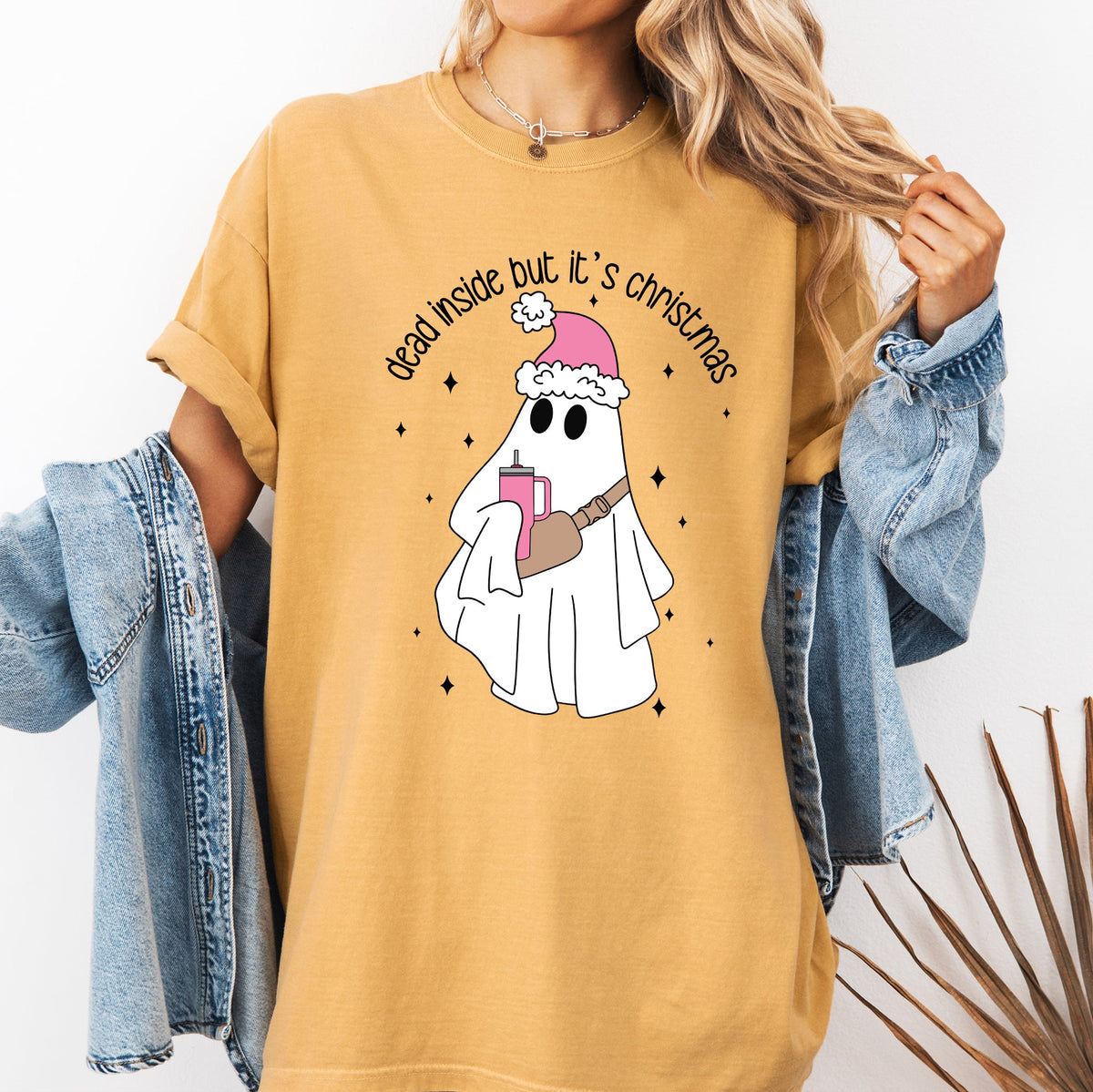 Dead Inside But It's Christmas Ghost Bougie Santa Xmas Graphic Quote Comfort Colors Tee