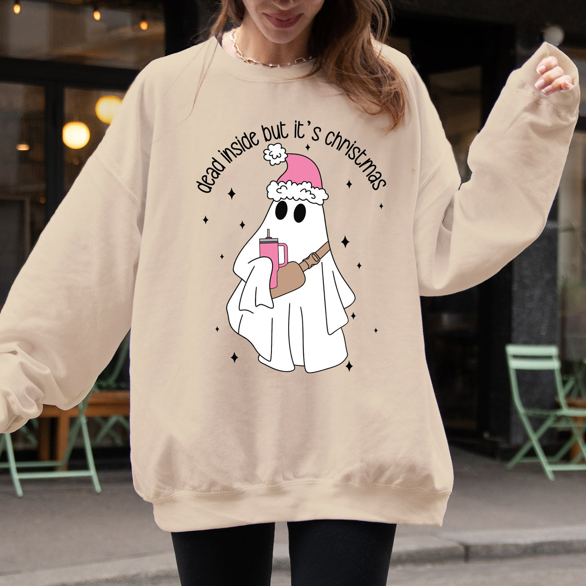 Dead Inside But It's Christmas Ghost Santa Bougie Winter Xmas Holiday Vibes Edition Sweatshirt