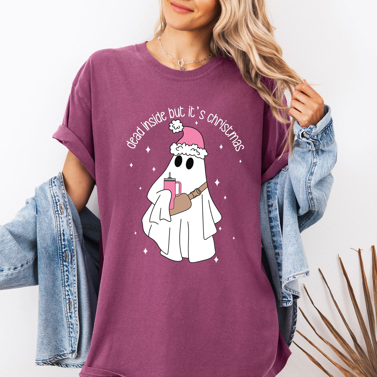 Dead Inside But It's Christmas Ghost Bougie Santa Xmas Graphic Quote Comfort Colors Tee
