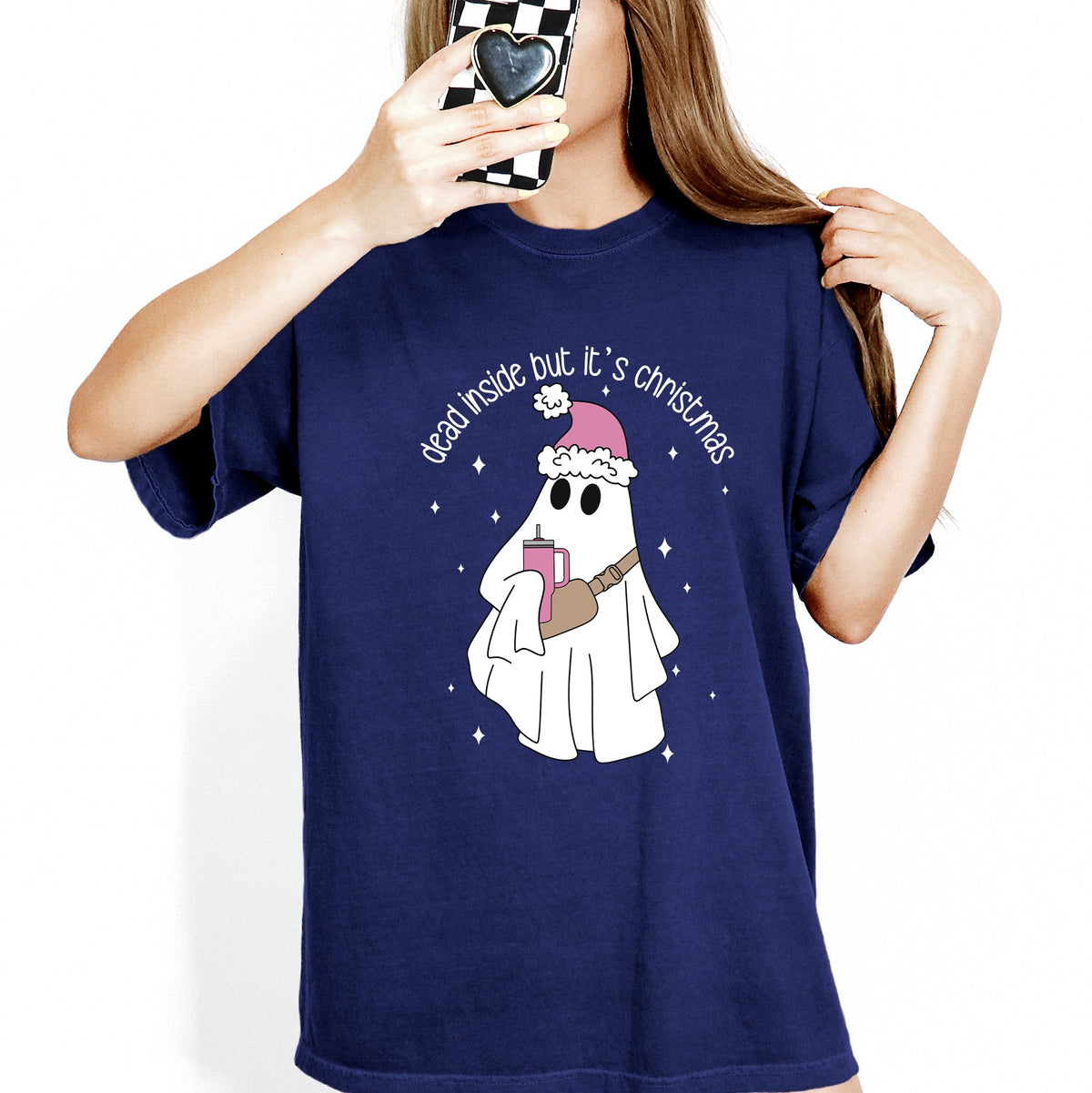 Dead Inside But It's Christmas Ghost Bougie Santa Xmas Graphic Quote Comfort Colors Tee