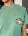Dead Inside But Jolly Skeleton Santa Pocket With Snowy Winter Wonderland And Xmas Vibe Comfort Colors Tee