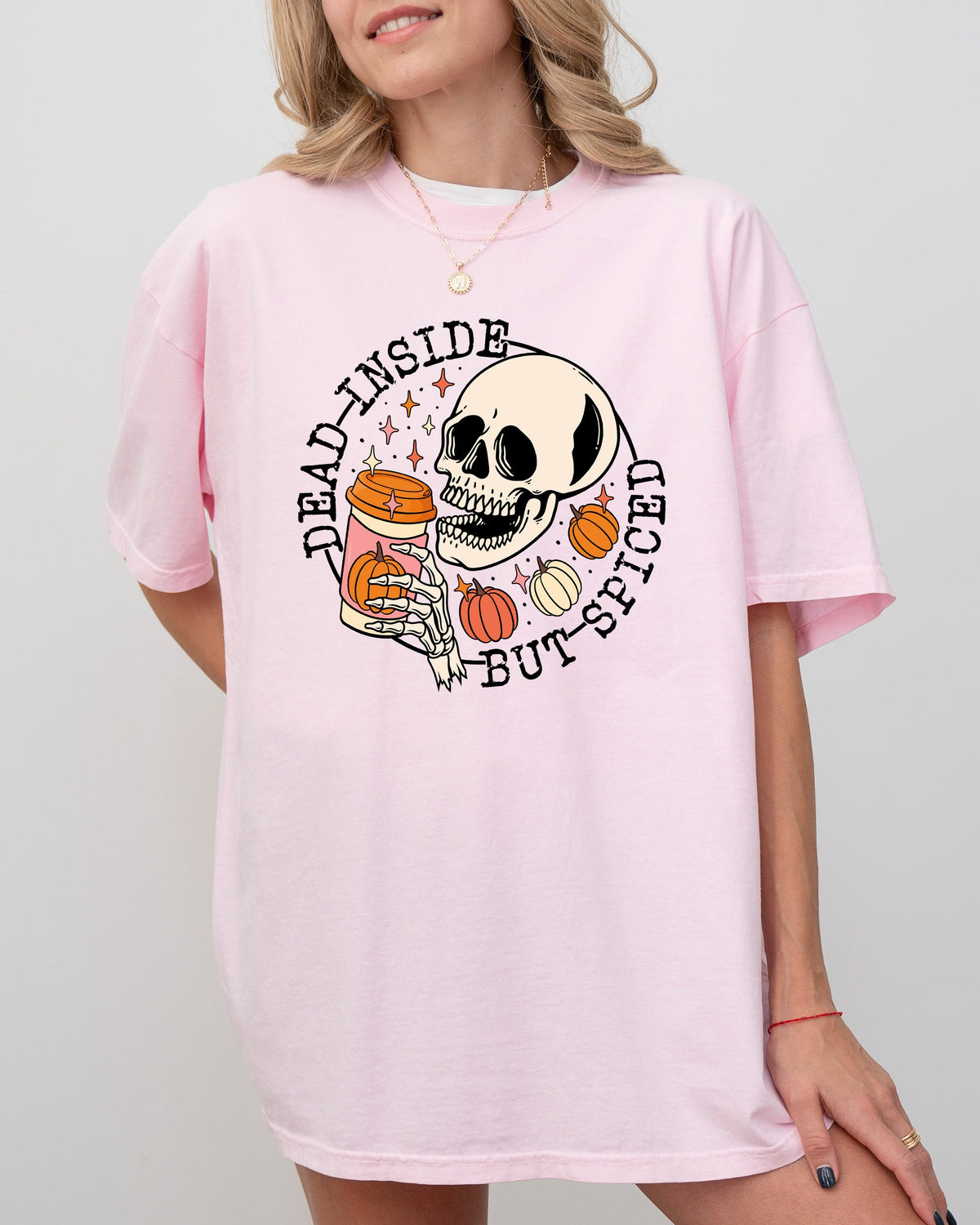 Dead Inside But Spiced Pumpkin Spice Latte Skeleton Halloween Fall Thanksgiving Comfort Colors Tee