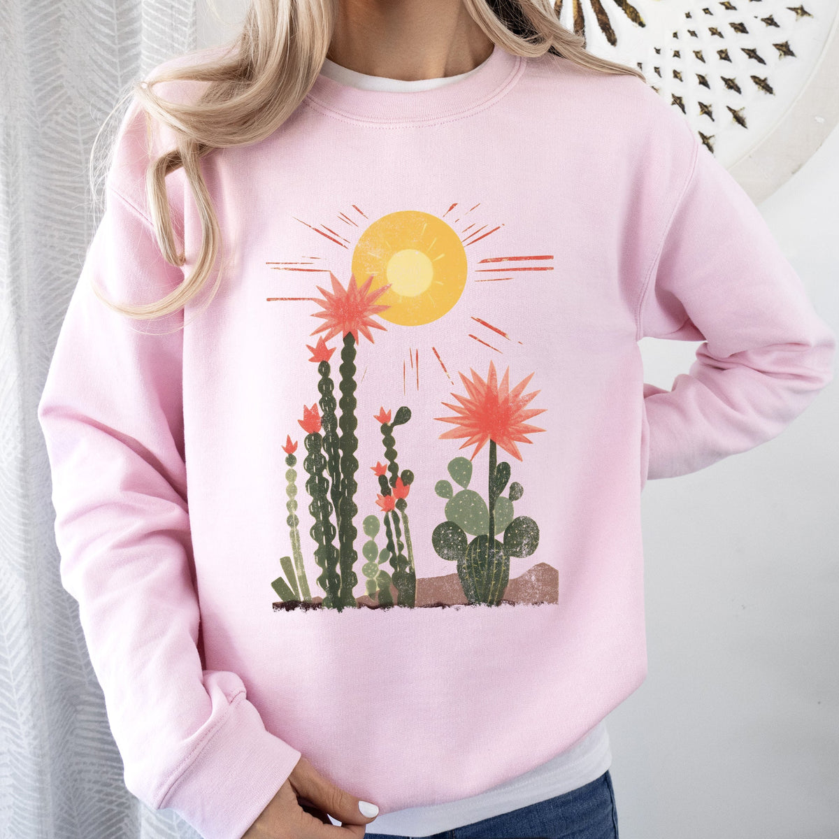 Desert Cactus Sun Succulent Western Plants Southwest Themed Outdoor Adventure Print Sweatshirt