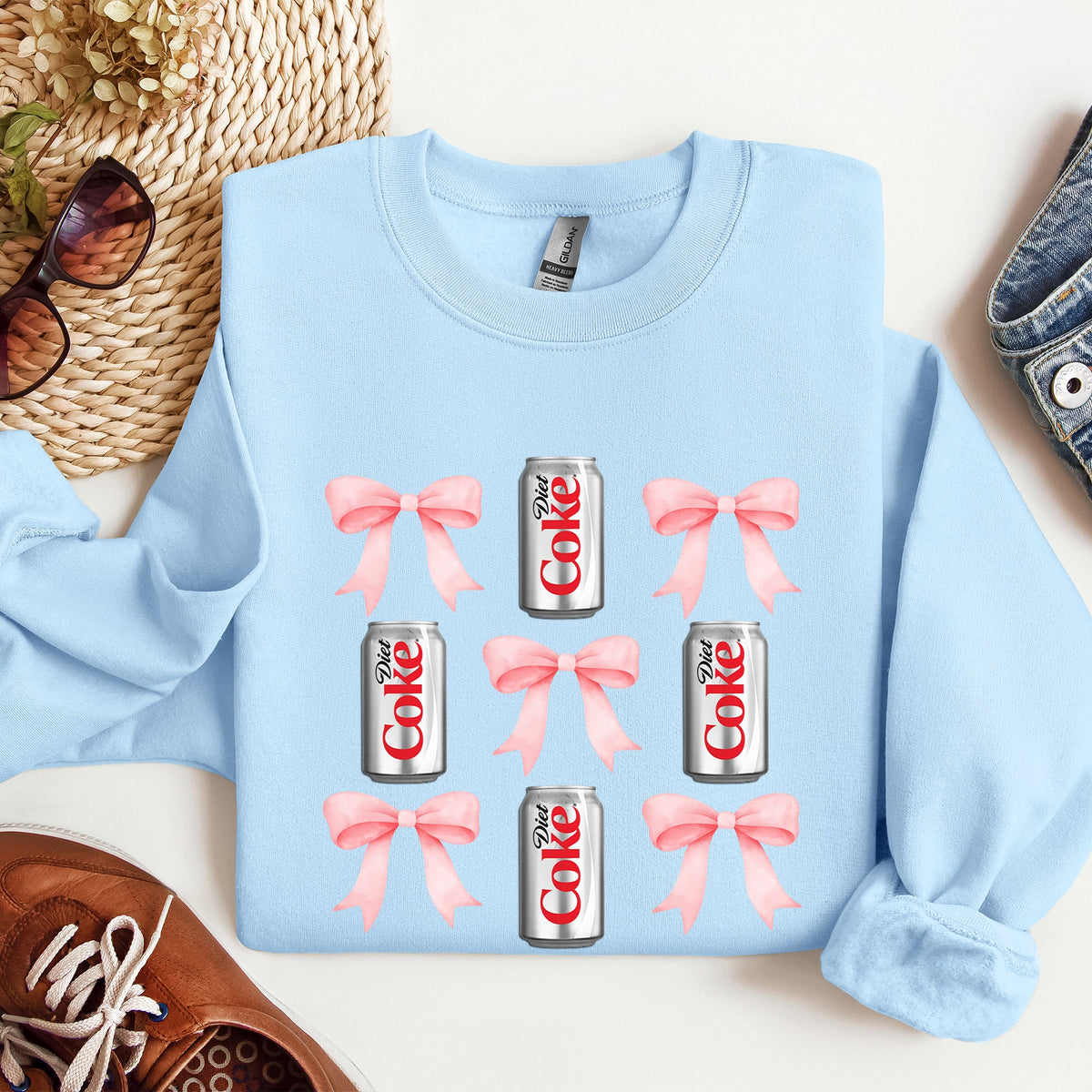 Diet Coke Soft Drink Coquette Preppy Soda Pop Bows Allover Print Vintage Inspired Sweatshirt