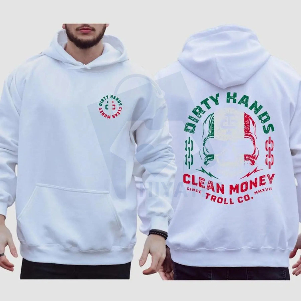 "Dirty Hand Clean Money" Mexican Flag Skull 2-Sided Hoodie