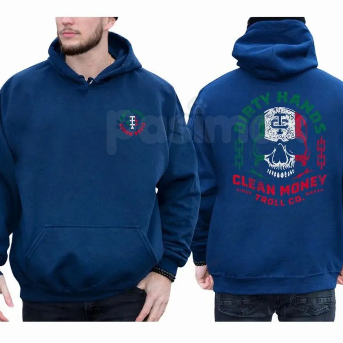 Dirty Hands Clean Money Mexican Flag Skull 2-Sided Hoodie – Hard Work Ethic & Heritage Pullover, Unisex Chicano Streetwear