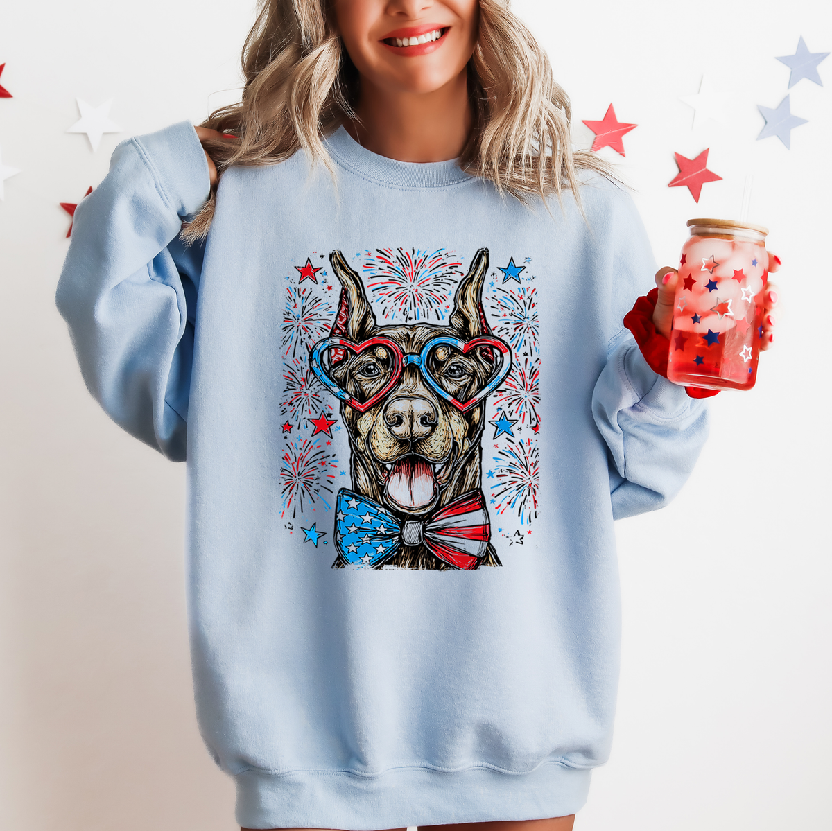 Doberman Patriotic Dog USA Independence Day Pet Lover Patriot Flags Stars and Stripes Edition 4th of July Sweatshirt