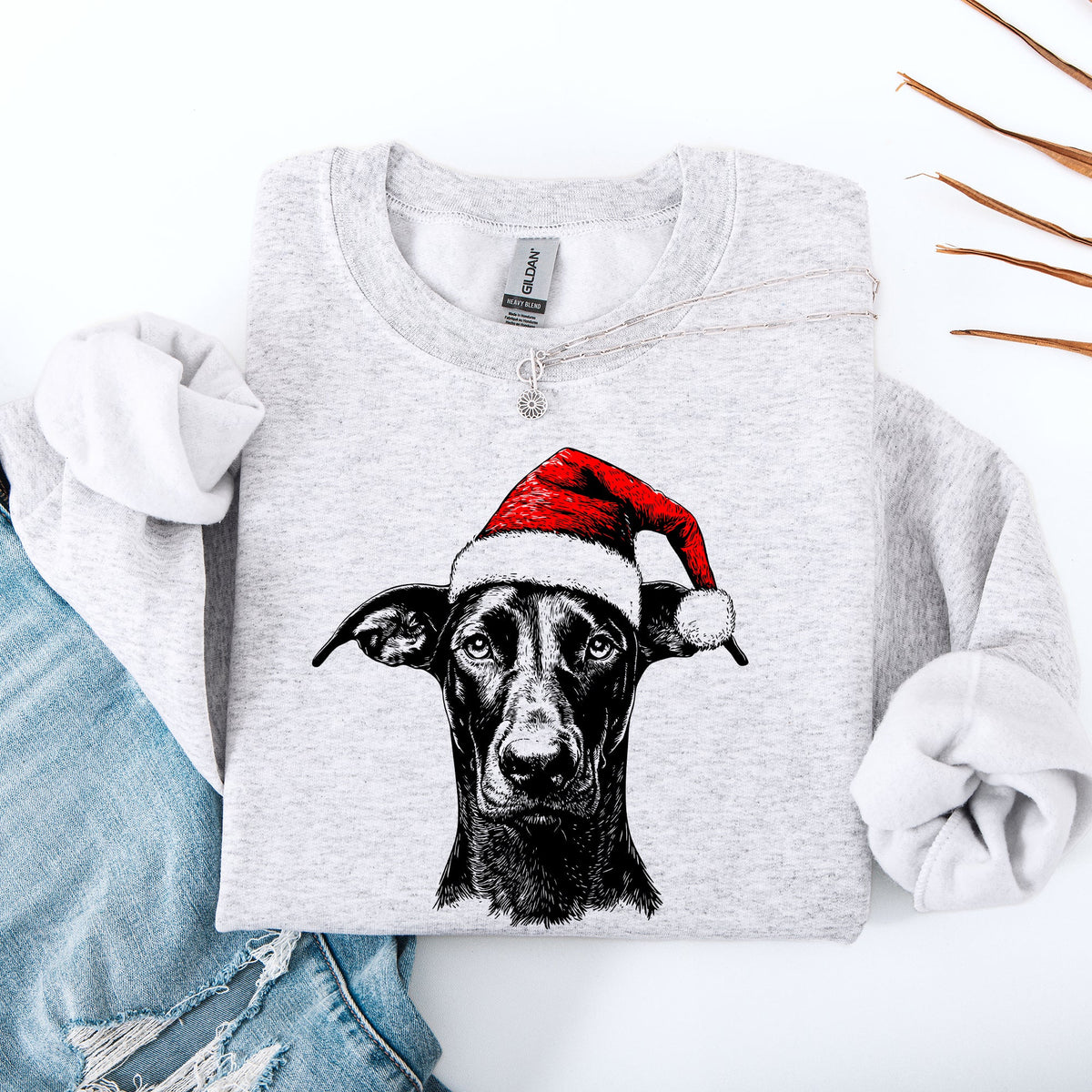 Doberman Santa Claus Christmas Dog Lover Pet Premium Festive Holiday Edition Cozy Sweatshirt