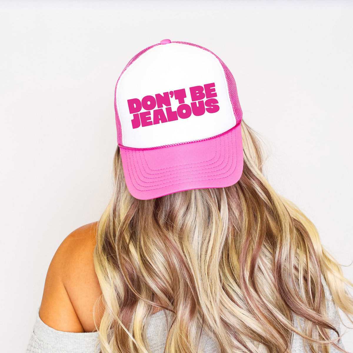 Don't Be Jealous, Sassy, Funny Bright Pink Snapback With Bold Attitude For The Everyday Look Trucker Hat