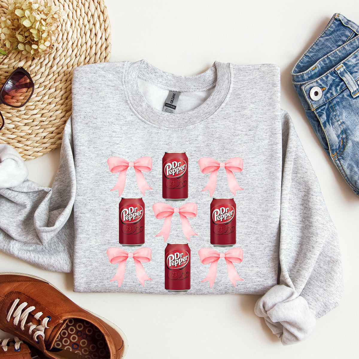 Dr Pepper Soft Drink Coquette Preppy Soda Pop Bows Vintage Logo Pattern Sweatshirt
