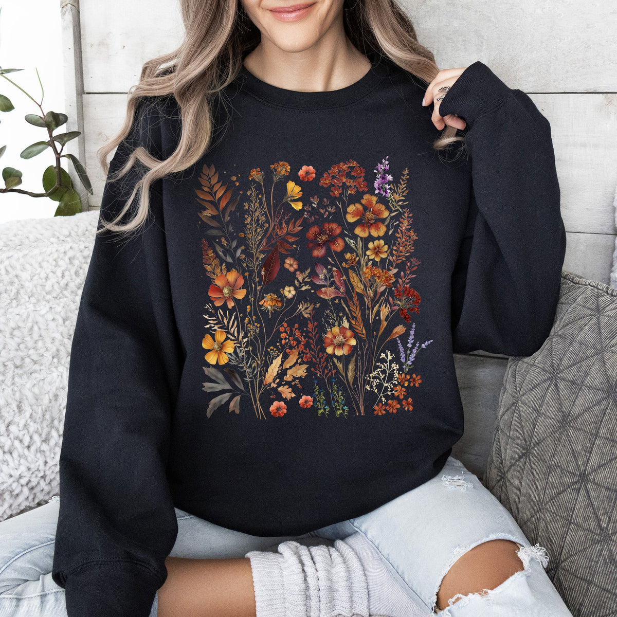 Dried Wildflowers Nature Meadow Floral Leaves Garden Botanical Print Artful Sweatshirt
