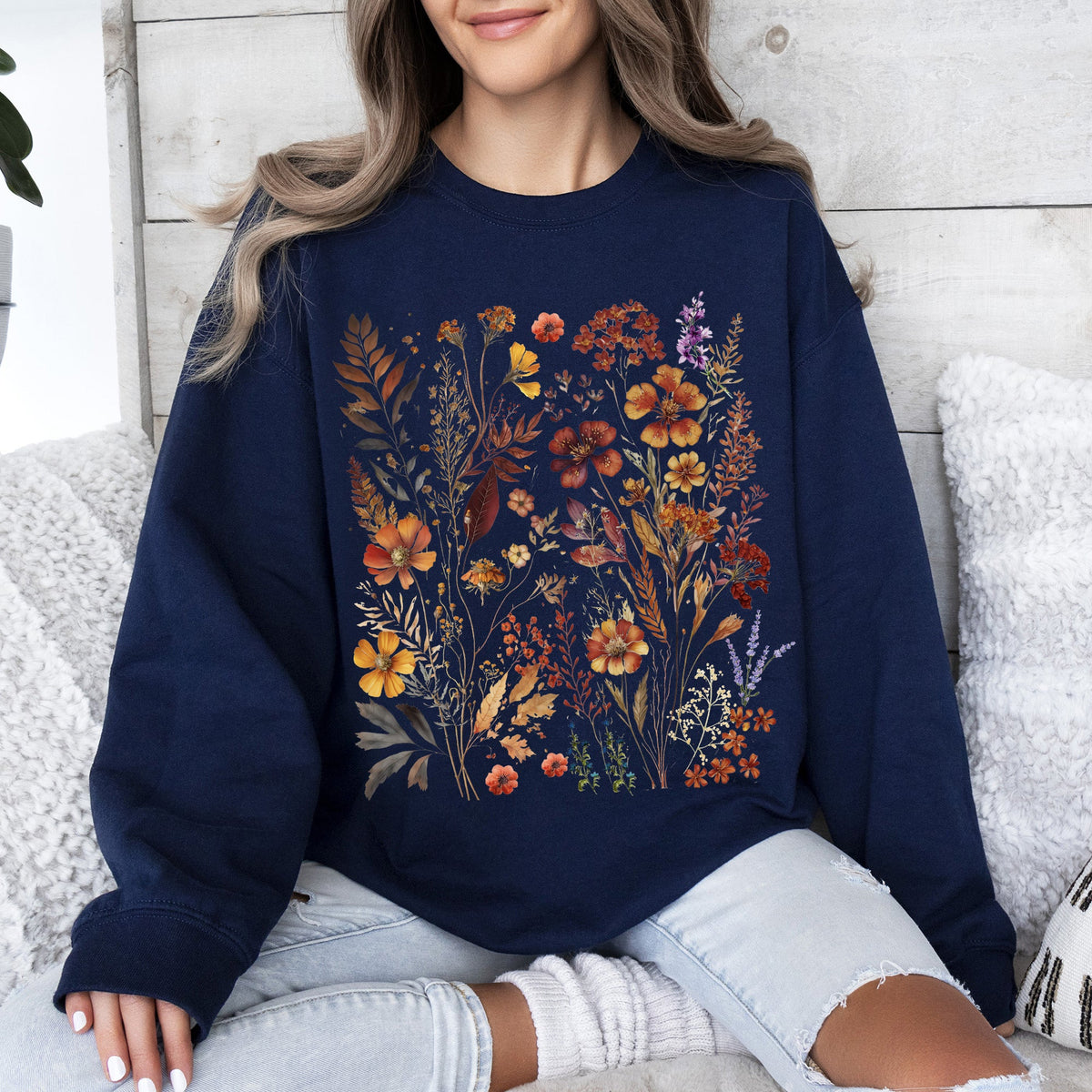 Dried Wildflowers Nature Meadow Floral Leaves Garden Botanical Print Artful Sweatshirt