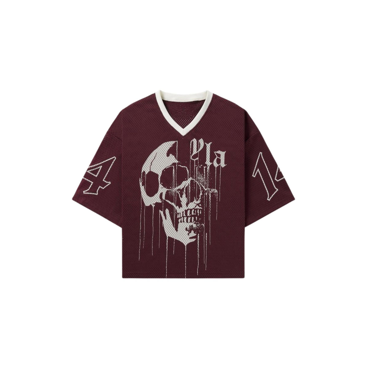 Drippy Skull Streetwear Mesh Jersey – Unisex V-Neck Sporty Tee, Breathable & Versatile