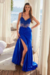 Nox Anabel E1711 Sheer Corset Beaded Applique Dress with Slit