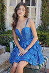 Nox Anabel E914 Short Applique Tiered A-Line Dress