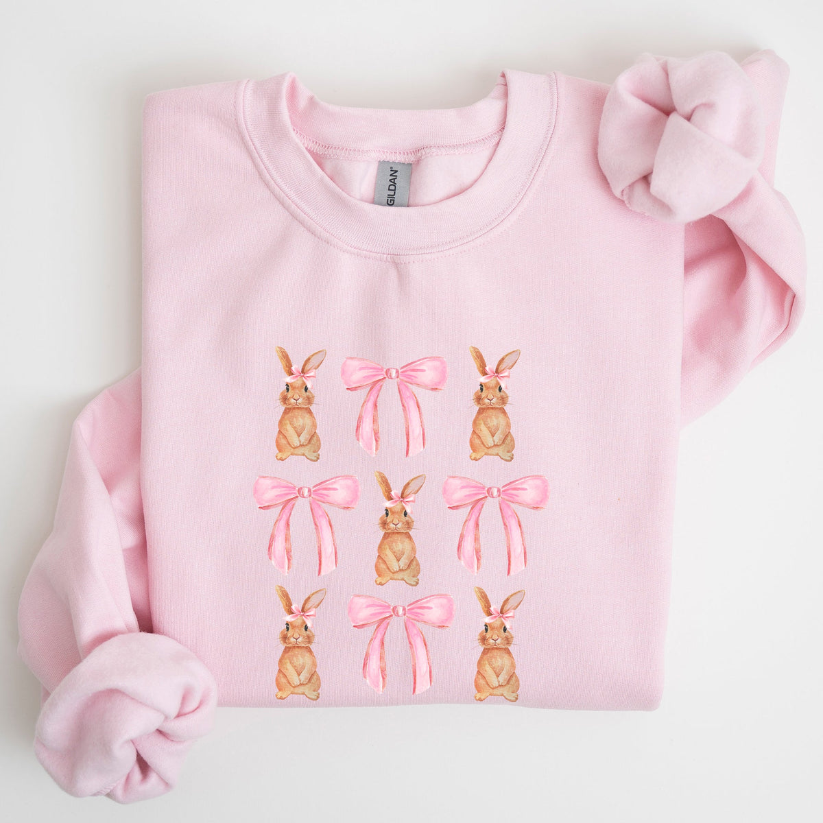 Whimsical Easter Bunnies With Pink Bows Coquette Soft Girl Era Sweatshirt