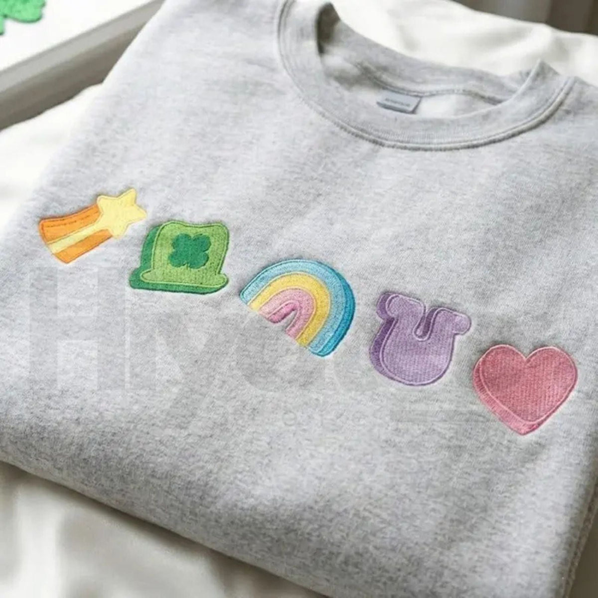 Embroidered Lucky Charm St. Patrick’s Day Sweatshirt – Shamrock & Rainbow Irish Crewneck