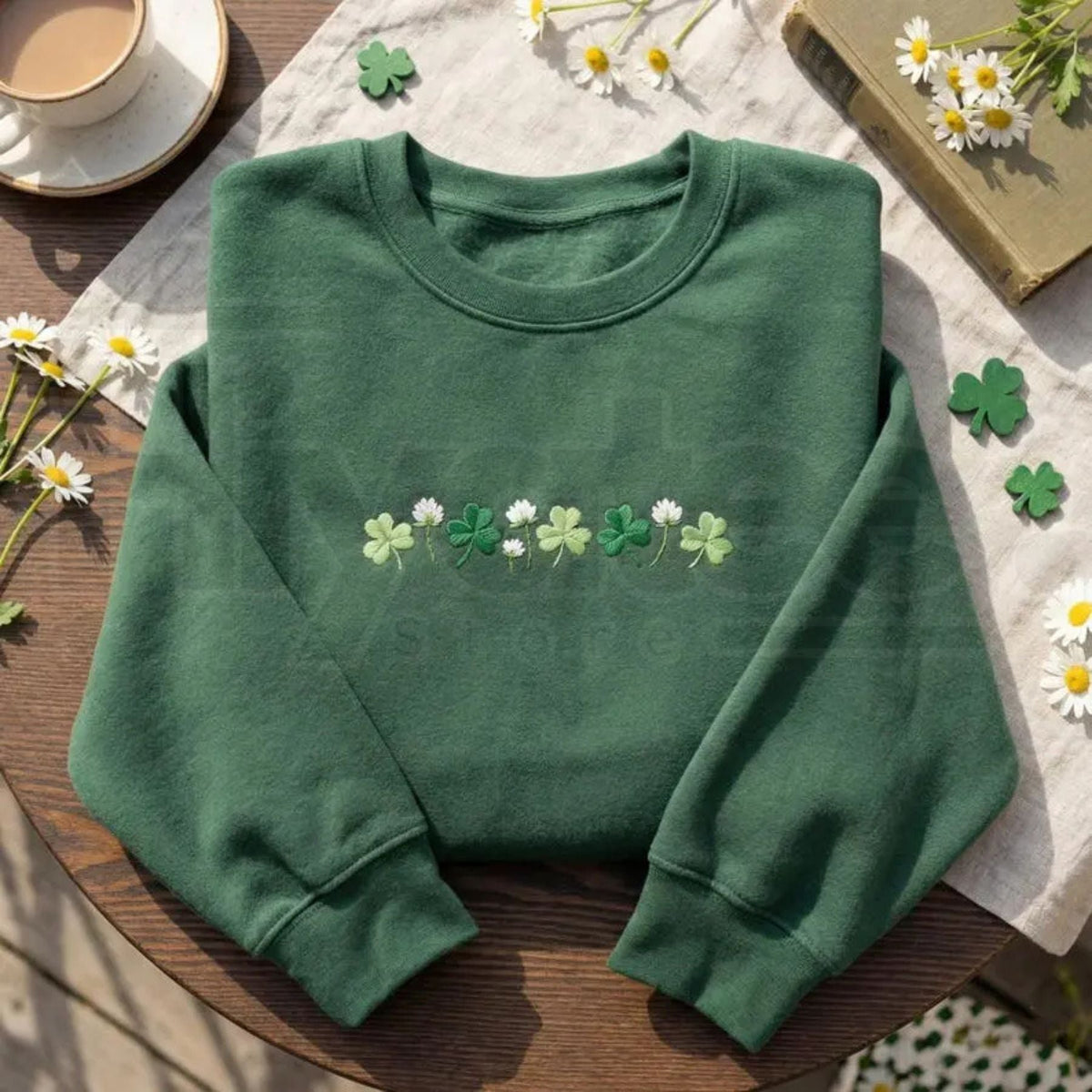 Embroidered Shamrock Meadow St. Patrick's Day Crewneck – Lucky Irish Floral Sweatshirt