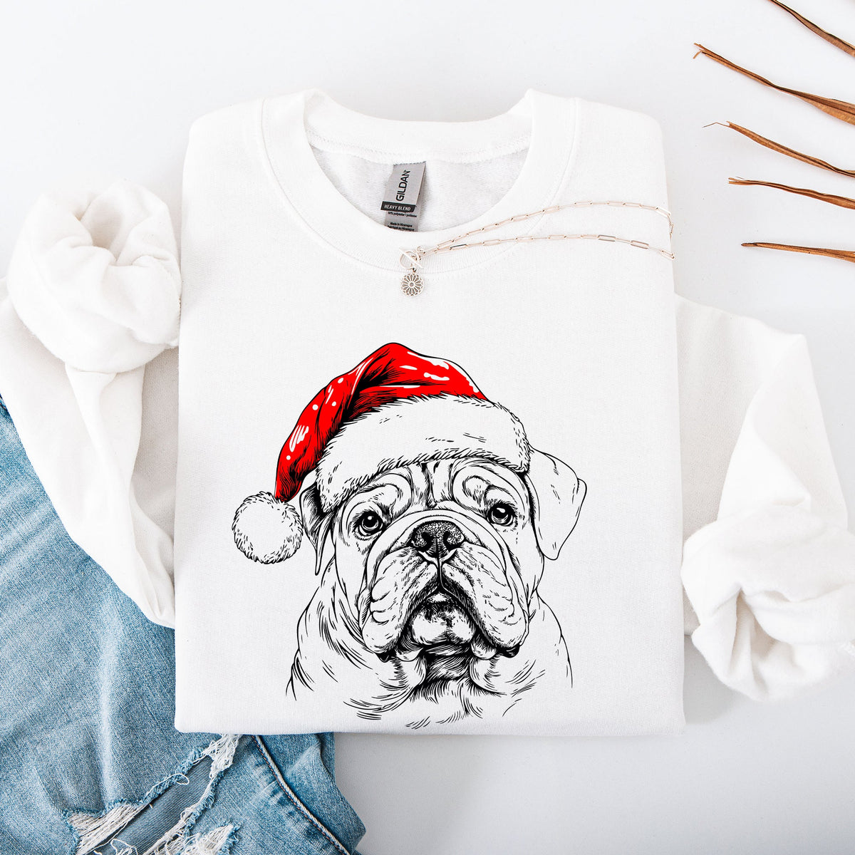 English Bulldog Santa Claus Christmas Dog Lover Pet Portrait Holiday Cheer Sweatshirt
