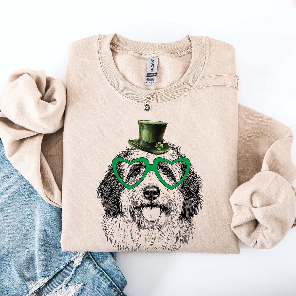 English Sheepdog St Patrick's Day Irish Pride Graphic Dog Lovers Cozy Warm Sweatshirt