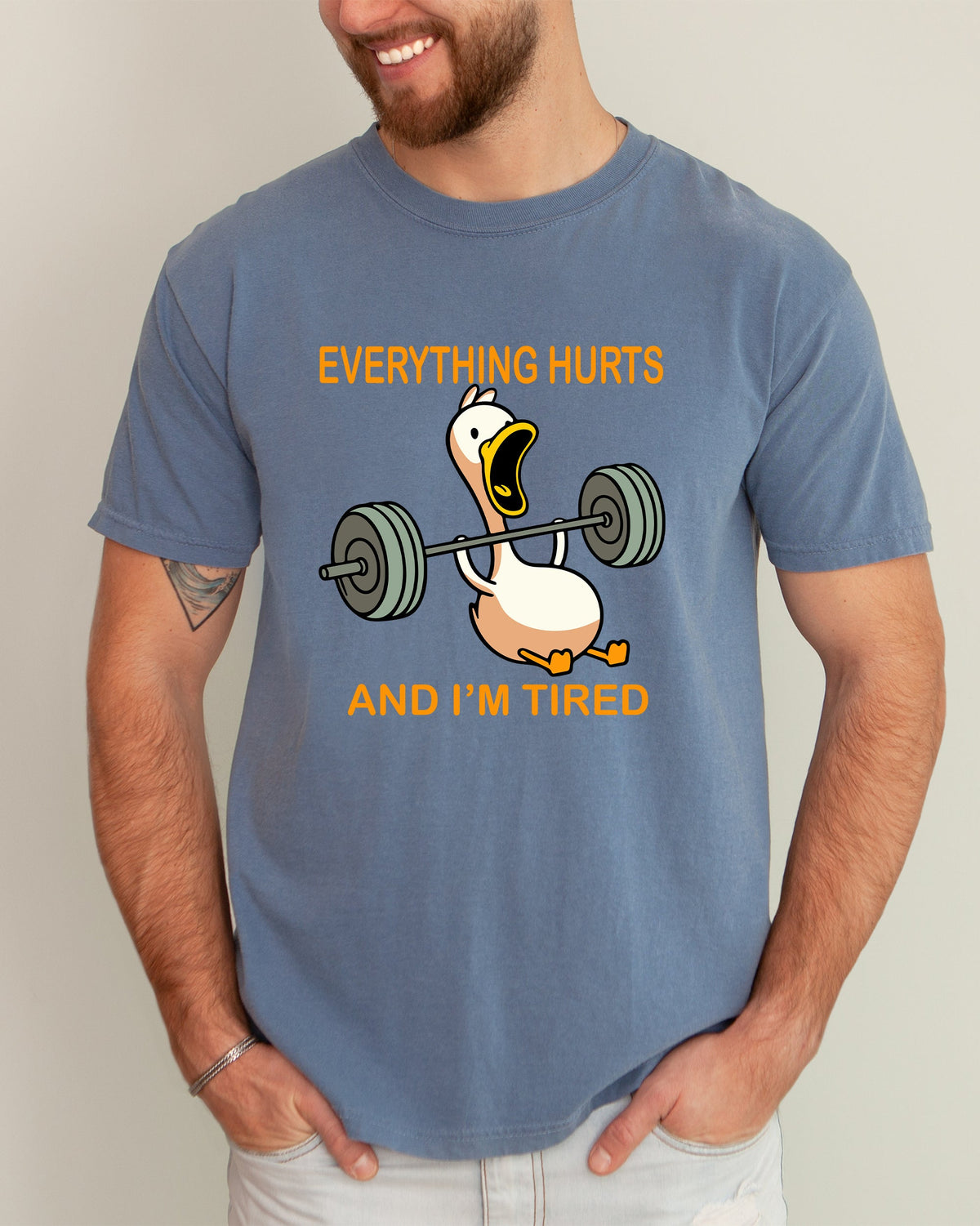 Everything Hurts And I'm Tired Meme Duck Gym Life Exercise Lifting Comfort Colors Tee