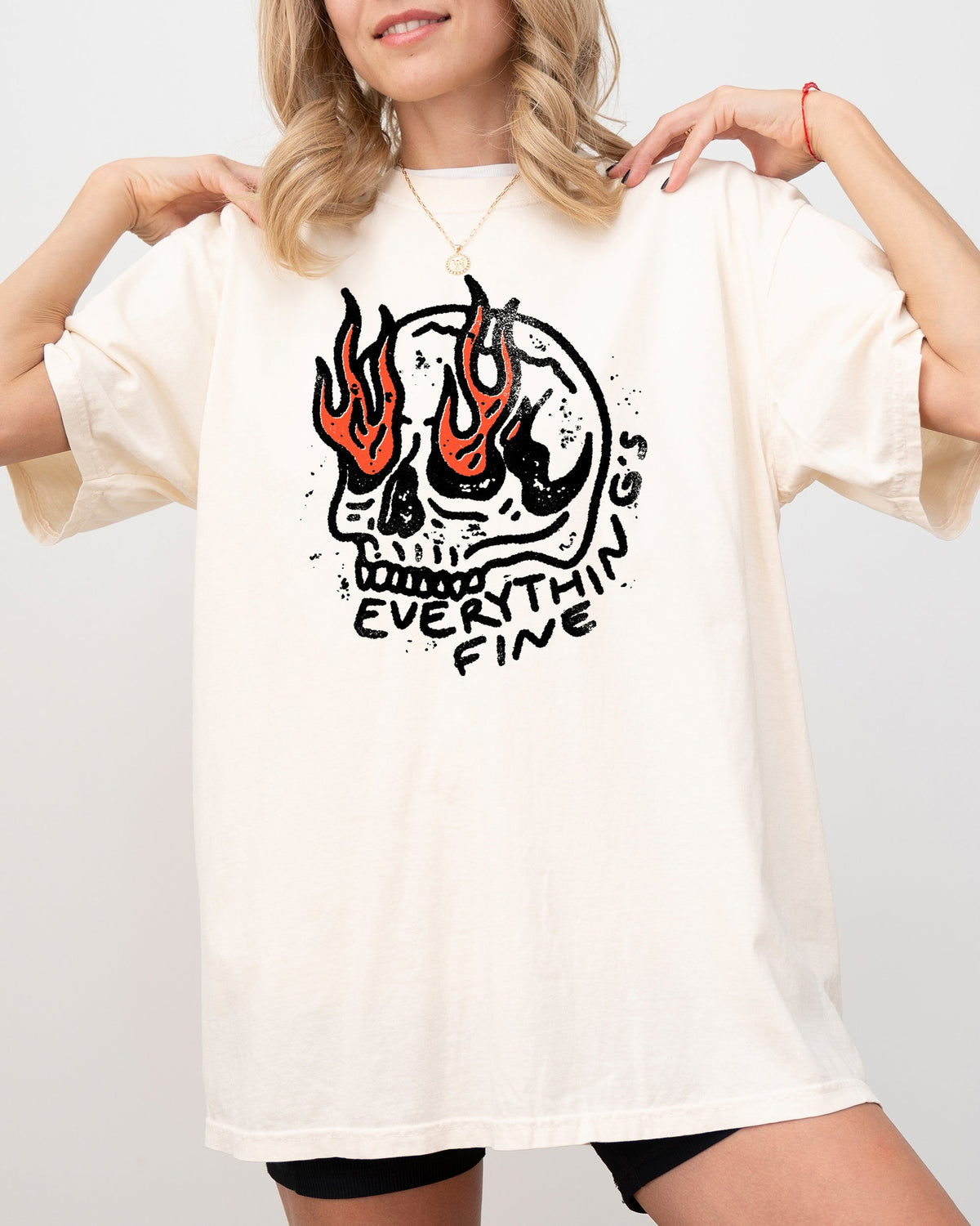 Everything's Fine Skeleton Fire Halloween Meme Graphic Illustration Edition Comfort Colors Tee