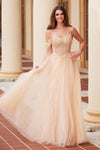 Nox Anabel F1567 Embroidered A-Line Sheer Boned Waistline Dress
