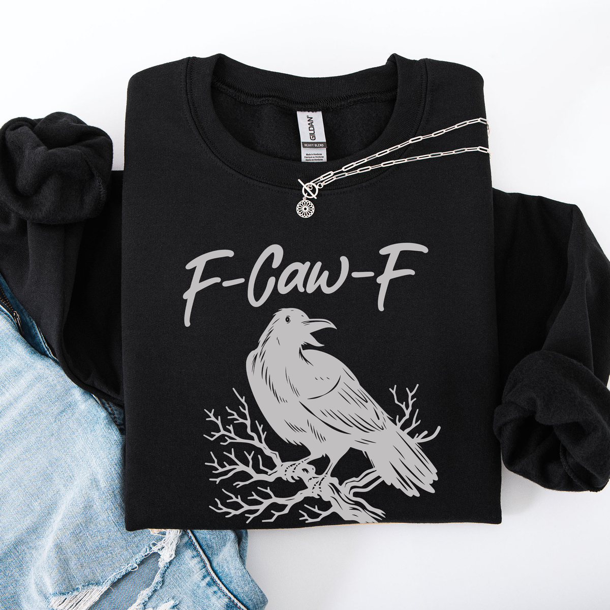 F Caw F Raven Crow Gothic Witch Spooky Halloween Graveyard Night Moonlight Sweatshirt