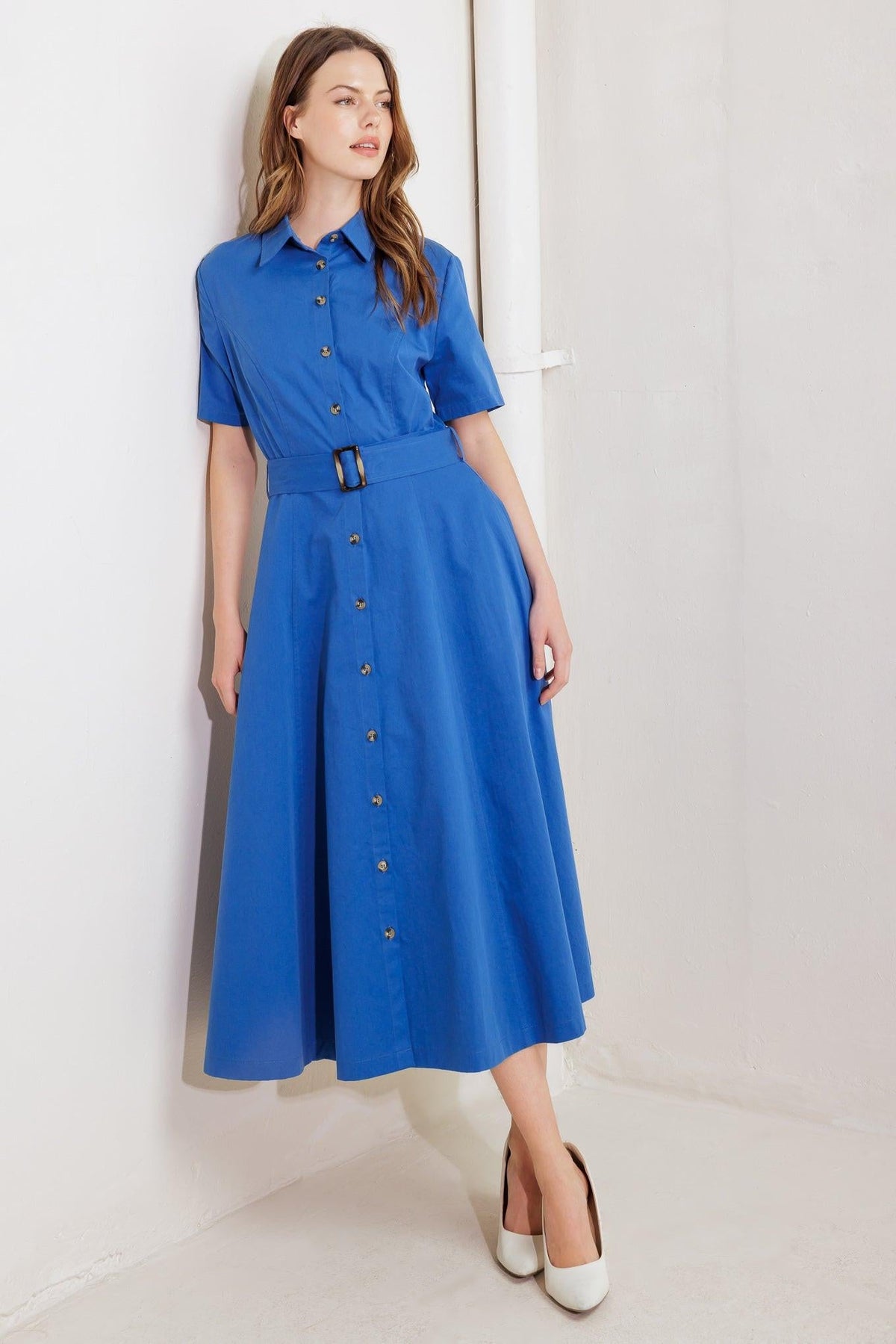 LUCKY ME WOVEN MIDI DRESS