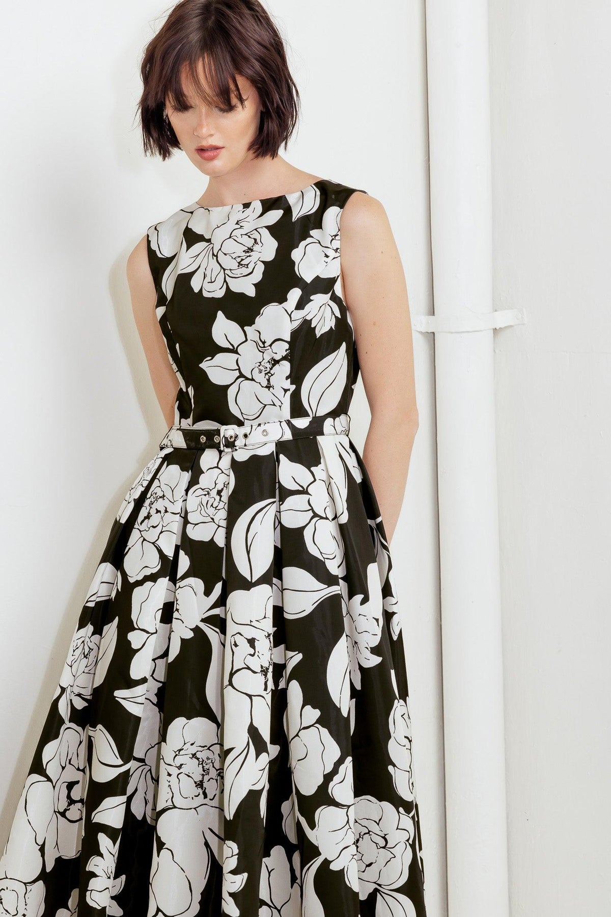 SILENT HEART BLACK WOVEN MIDI DRESS