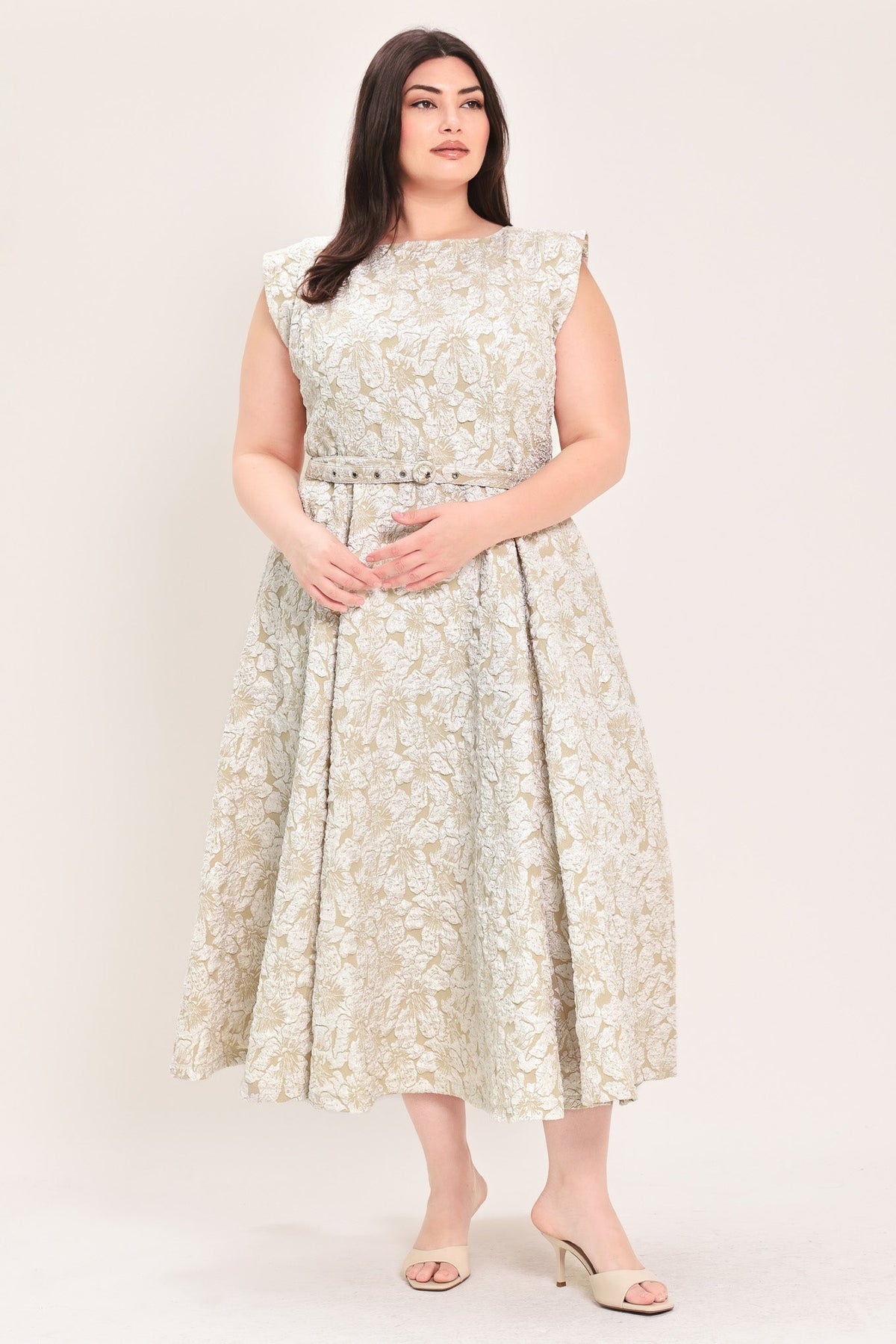 STATEMENT IN IVORY WOVEN MIDI DRESS