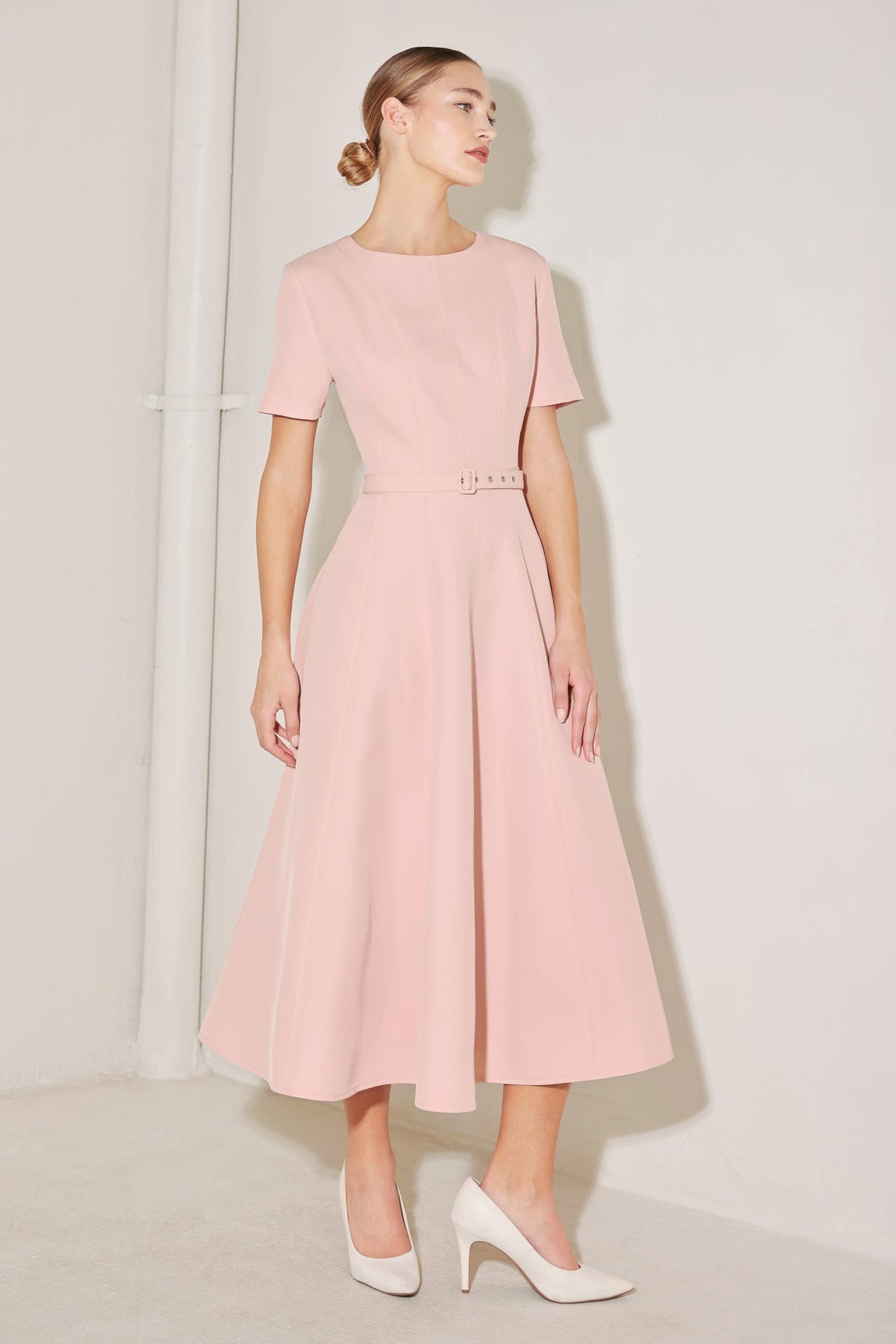 SPRING ICON PINK WOVEN MIDI DRESS