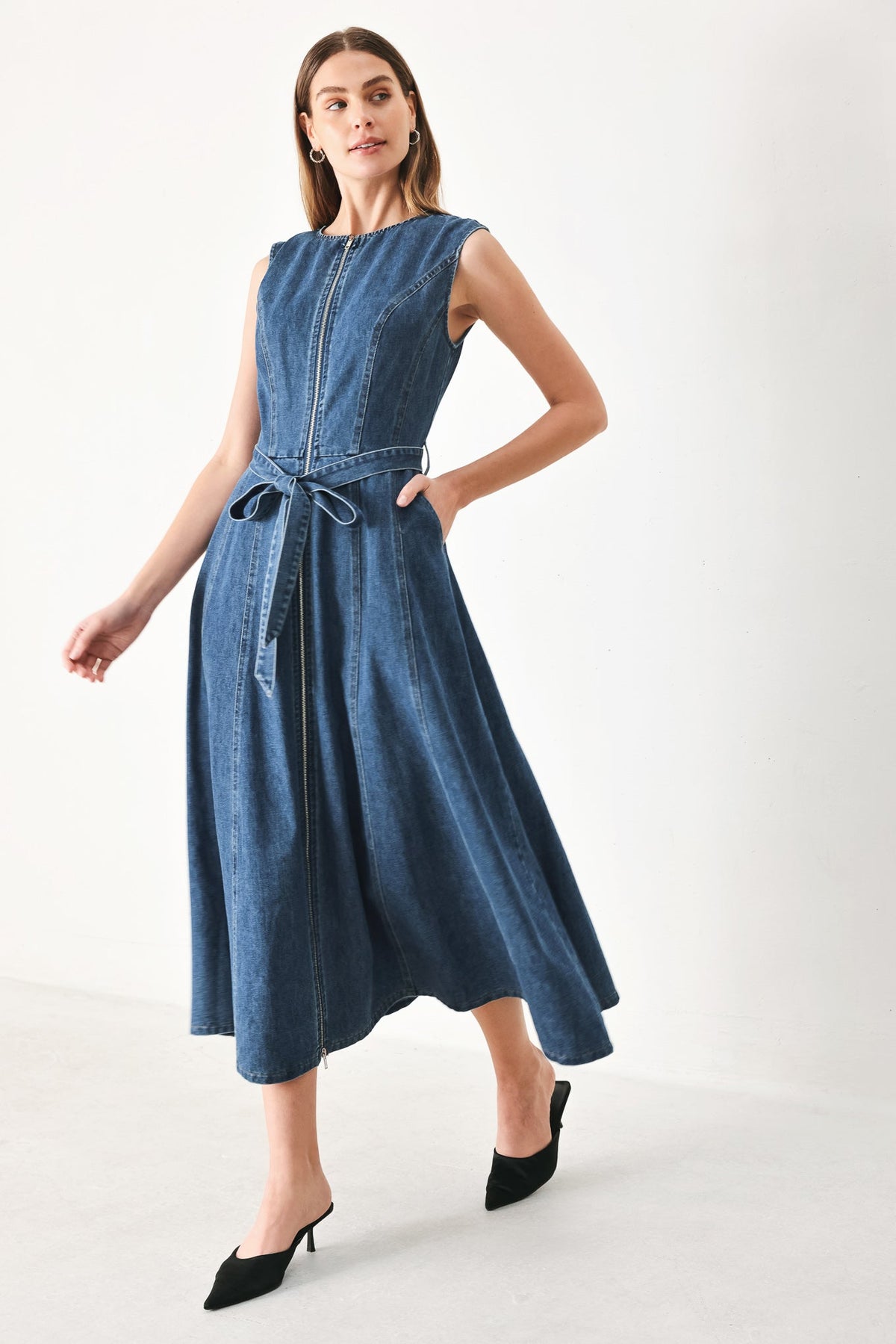 INDIGO SILHOUETTE DENIM MIDI DRESS