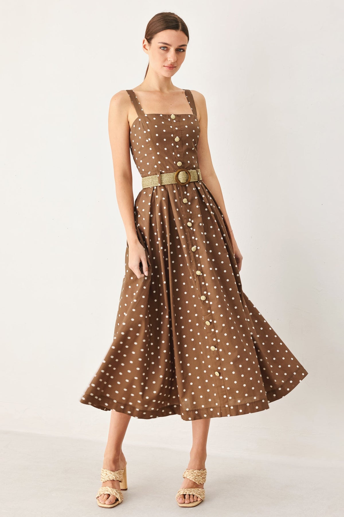 PARISIAN DOT WOVEN MIDI DRESS