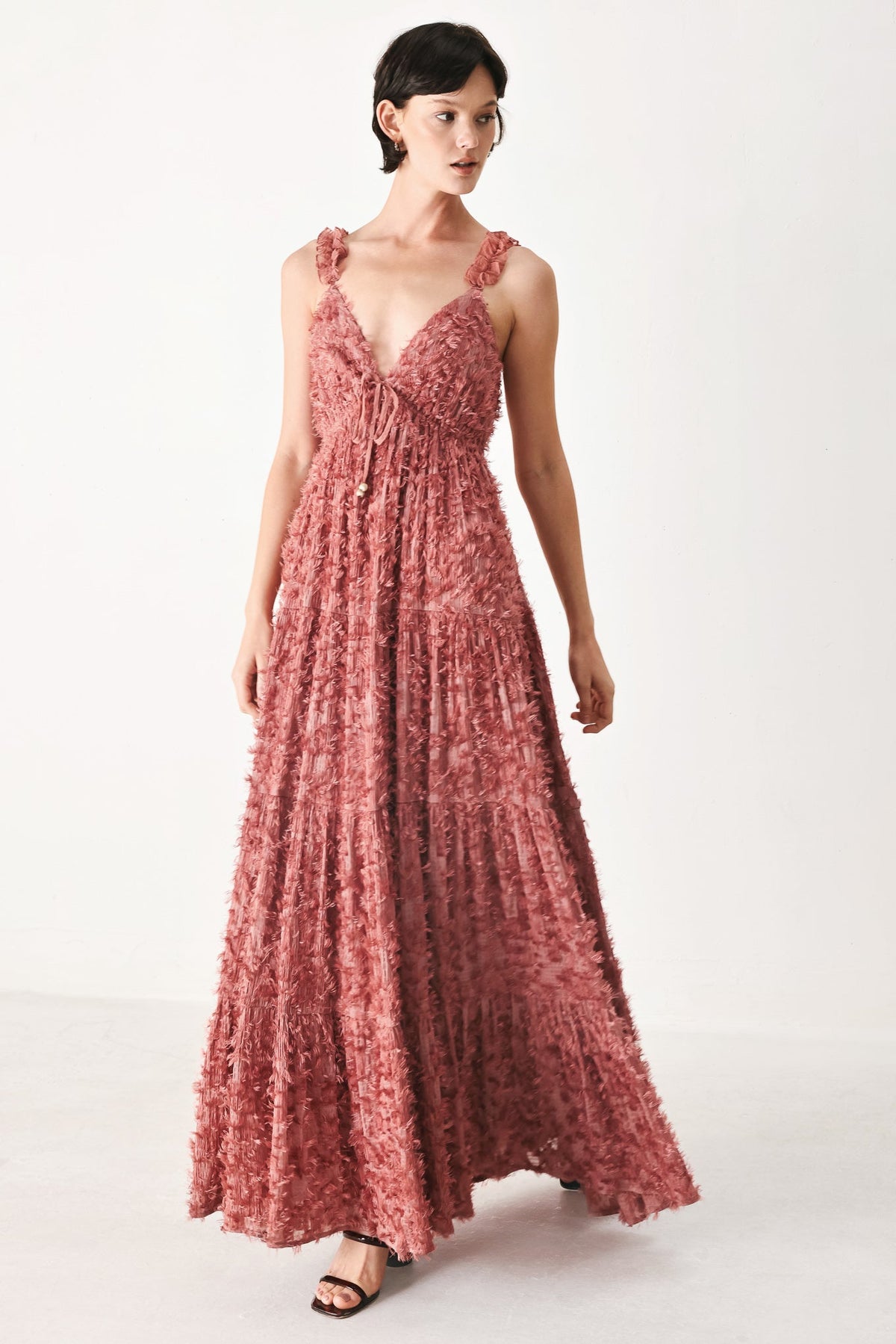 TWILIGHT ROSETTE WOVEN MAXI DRESS