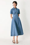 VINTAGE SKY DENIM MIDI SHIRT DRESS