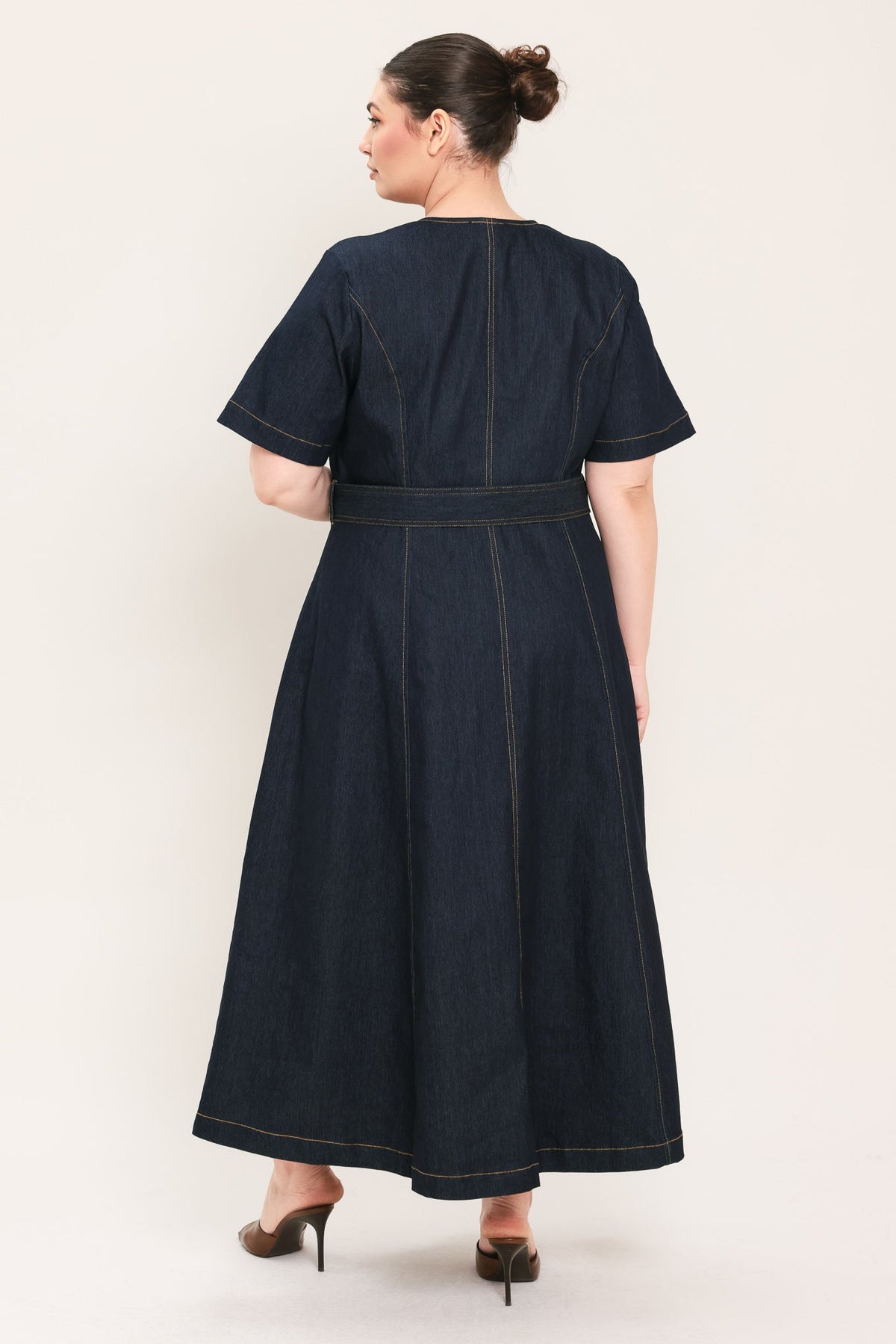 ROMANTIC DENIM WOVEN MIDI DRESS
