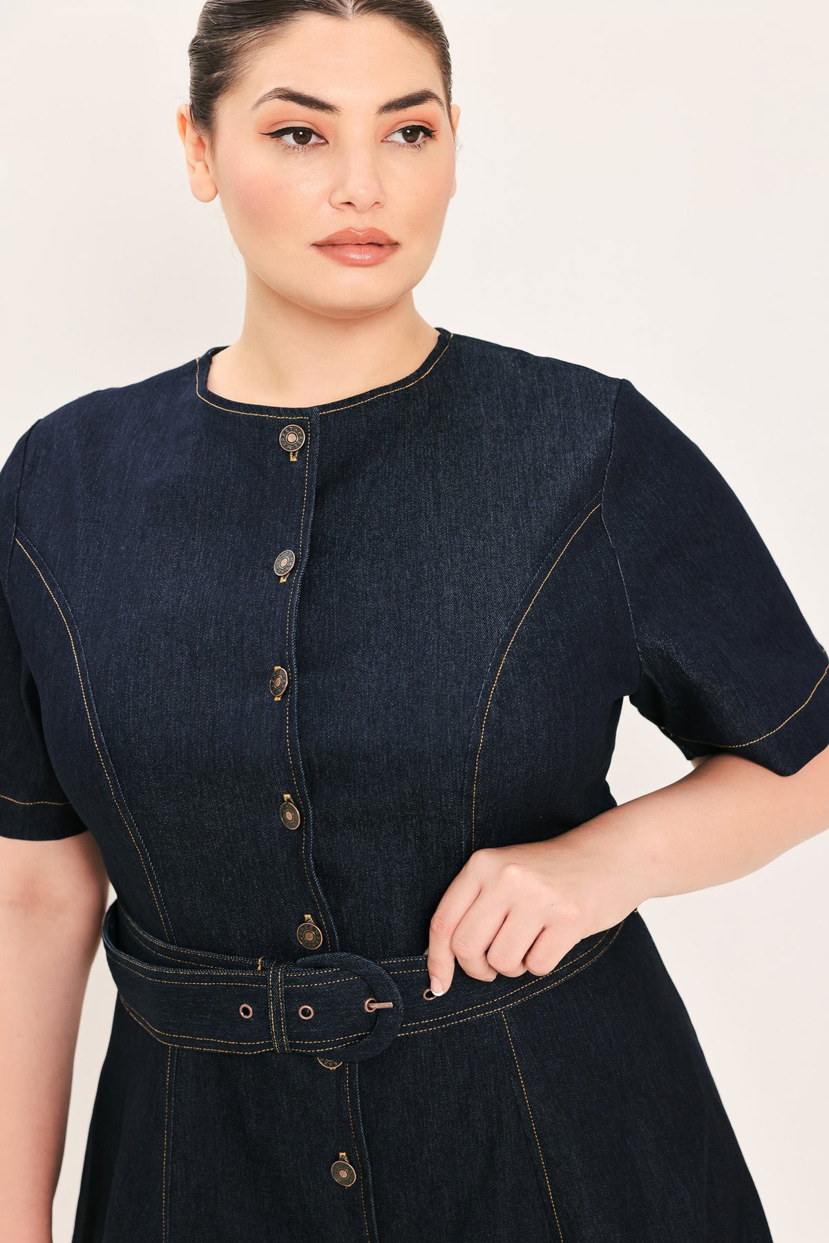 ROMANTIC DENIM WOVEN MIDI DRESS