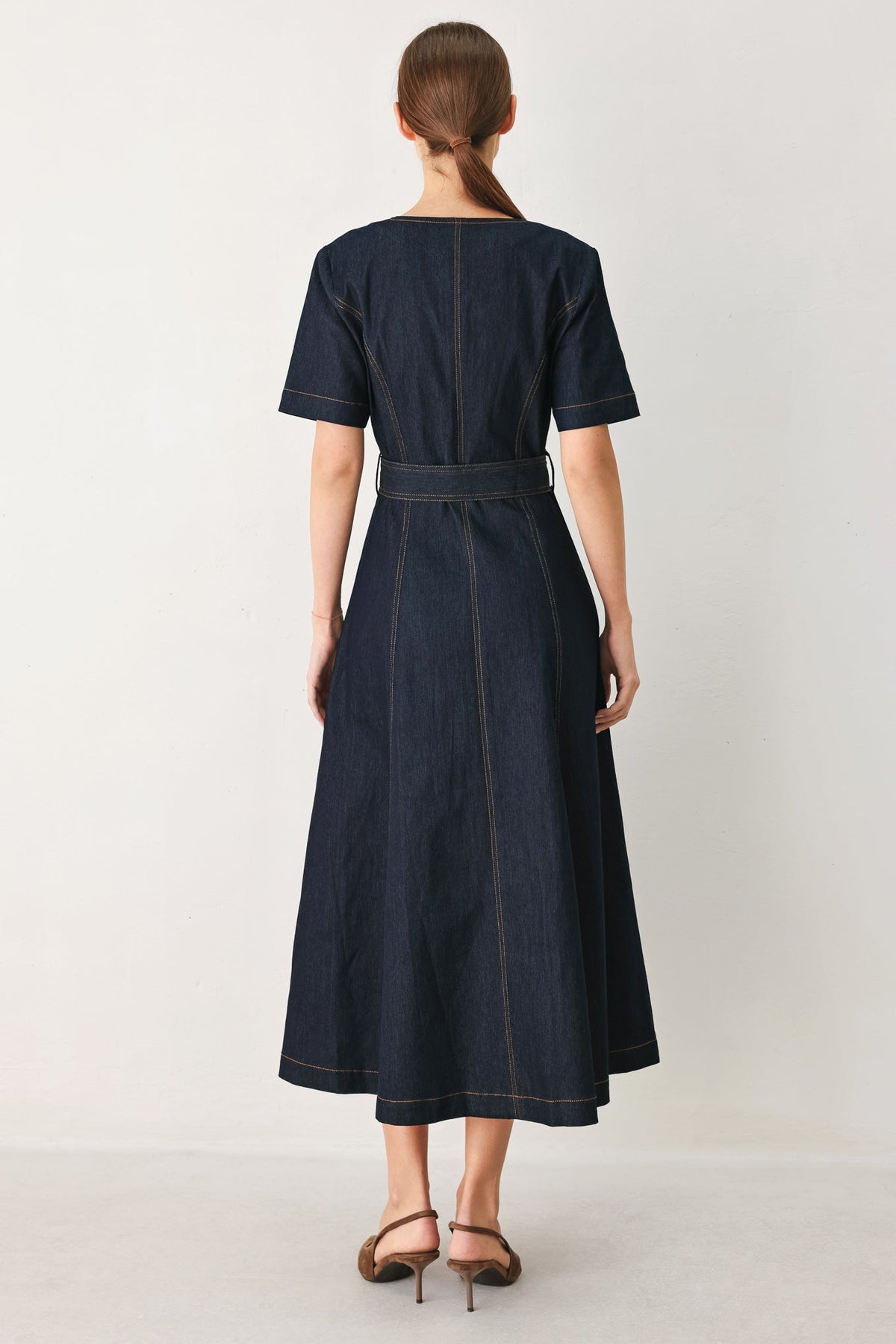 ROMANTIC DENIM WOVEN MIDI DRESS