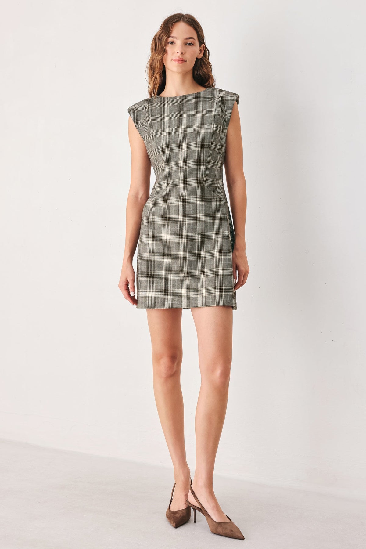 ACADEMY CHIC WOVEN PLAID MINI DRESS
