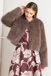 LONDON FLARE MOCHA FAUX FUR CROP JACKET