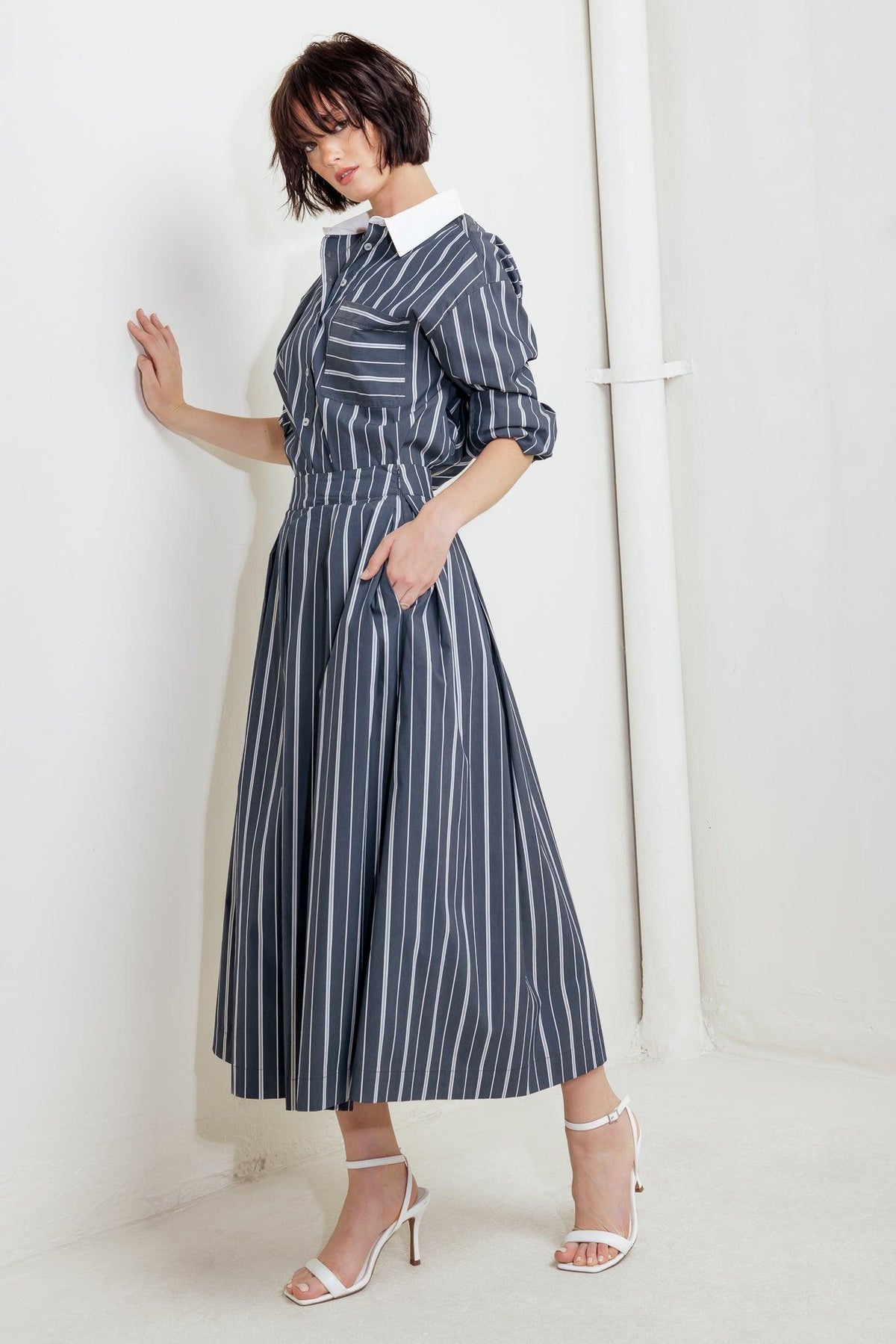BEHIND THE GRIN WOVEN MIDI SKIRT