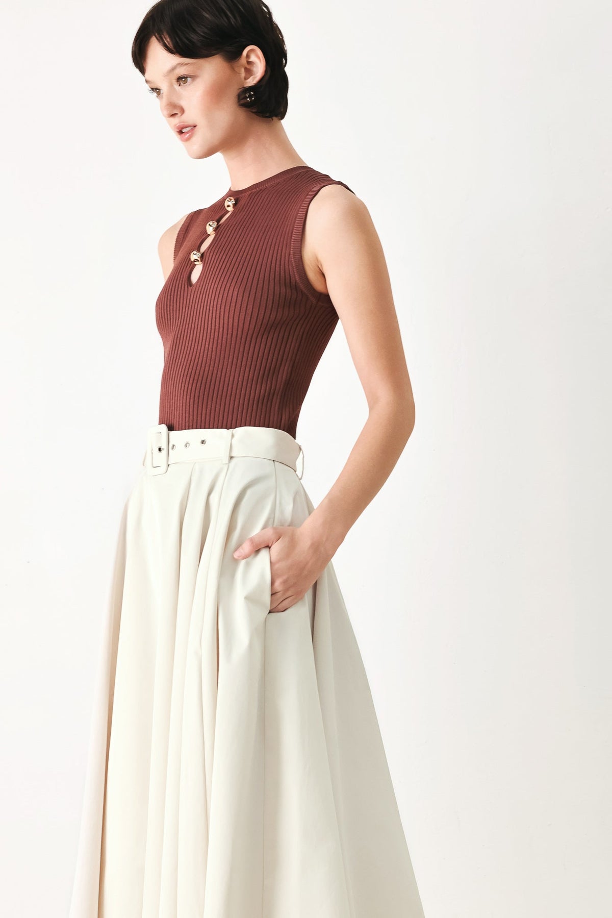 ROUGE ALLURE WOVEN FULL MIDI SKIRT