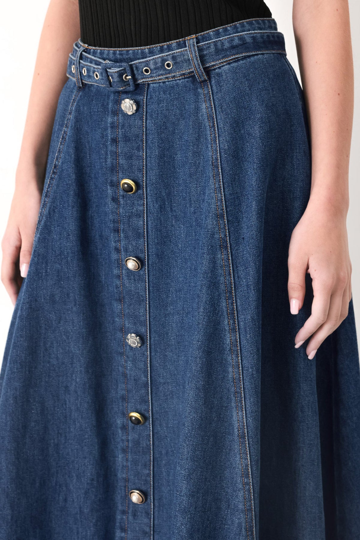 SWEET TALKER DENIM CIRCLE MIDI SKIRT
