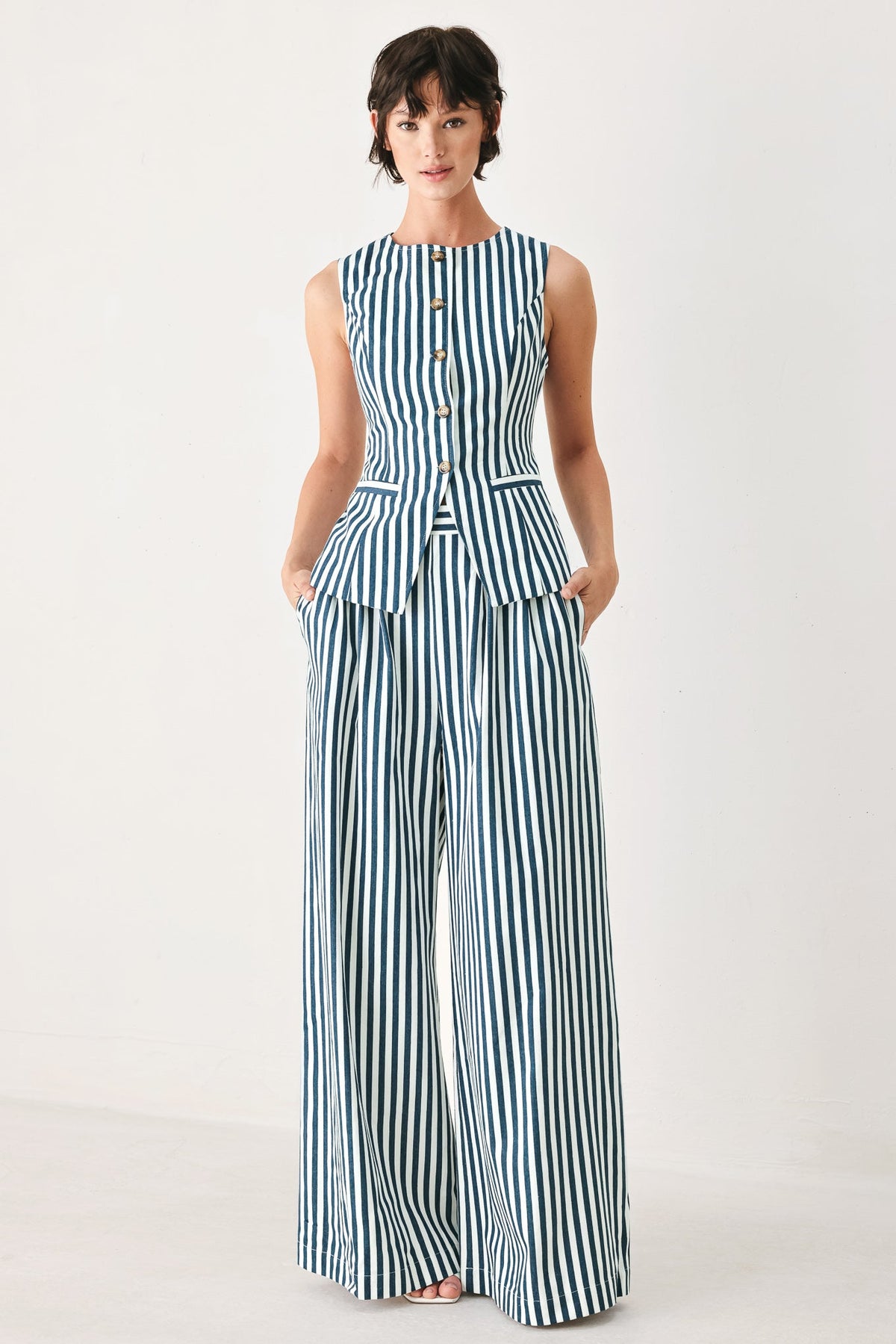 PORTSIDE STRIPE WOVEN WIDE LEG PANTS