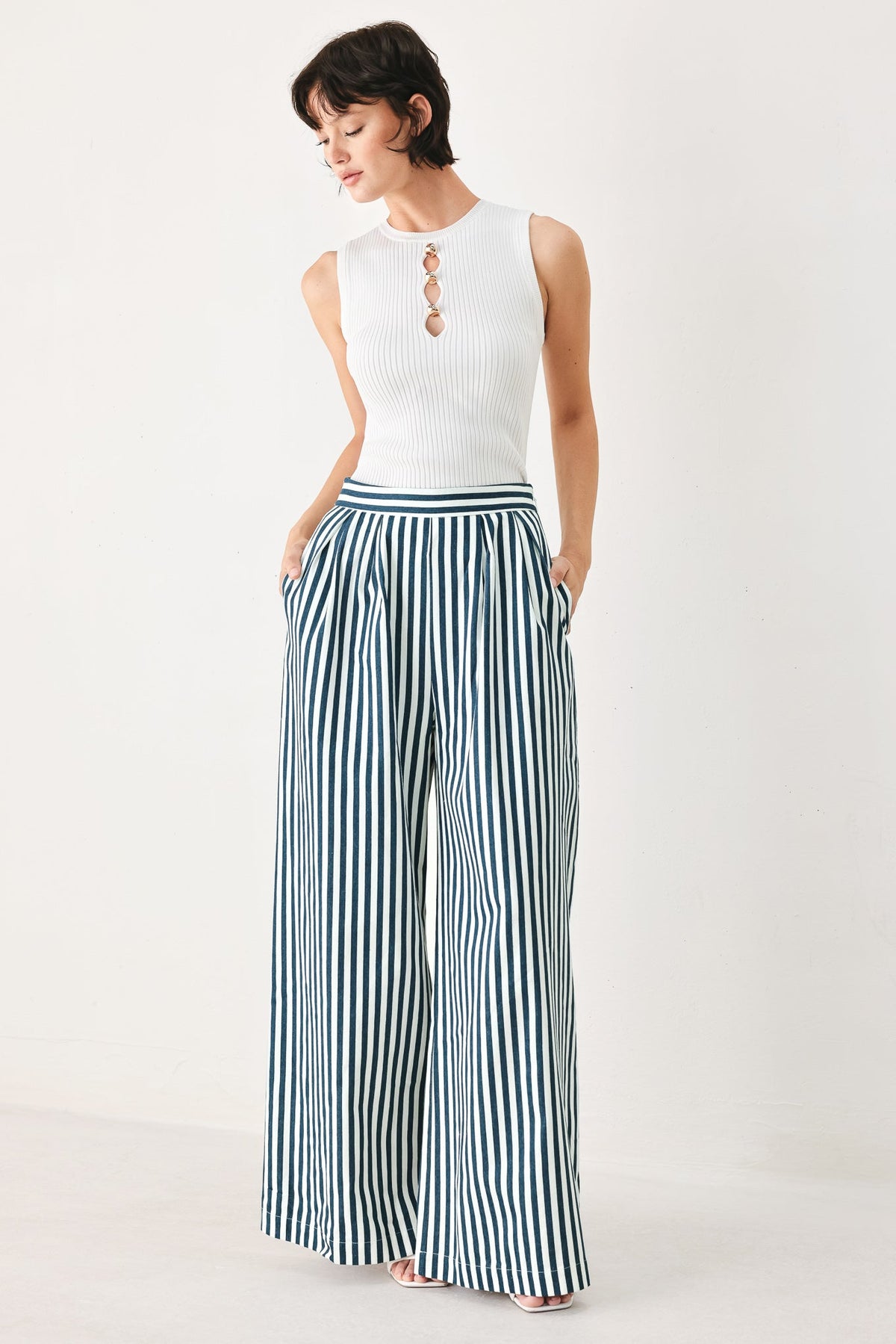 PORTSIDE STRIPE WOVEN WIDE LEG PANTS
