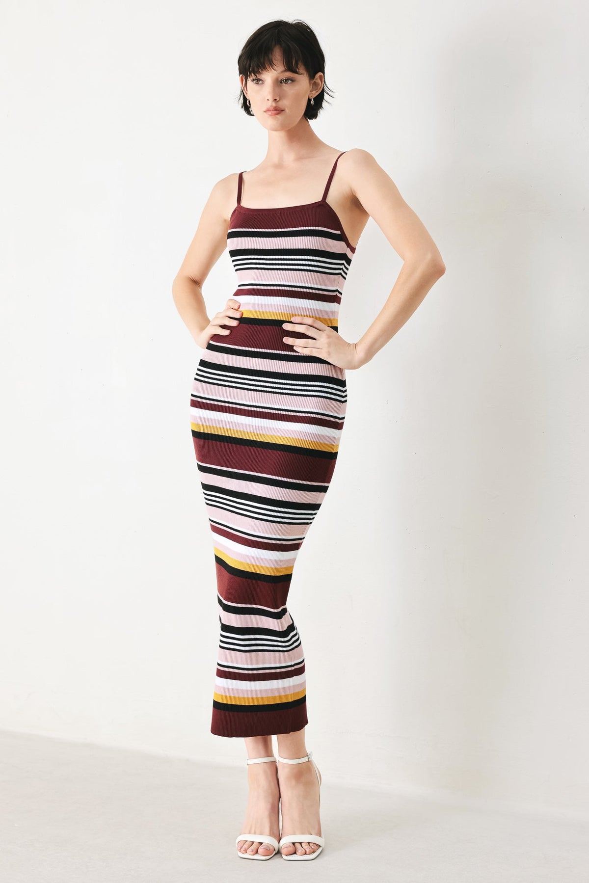 MIDNIGHT STRIPE SWEATER KNIT MIDI DRESS