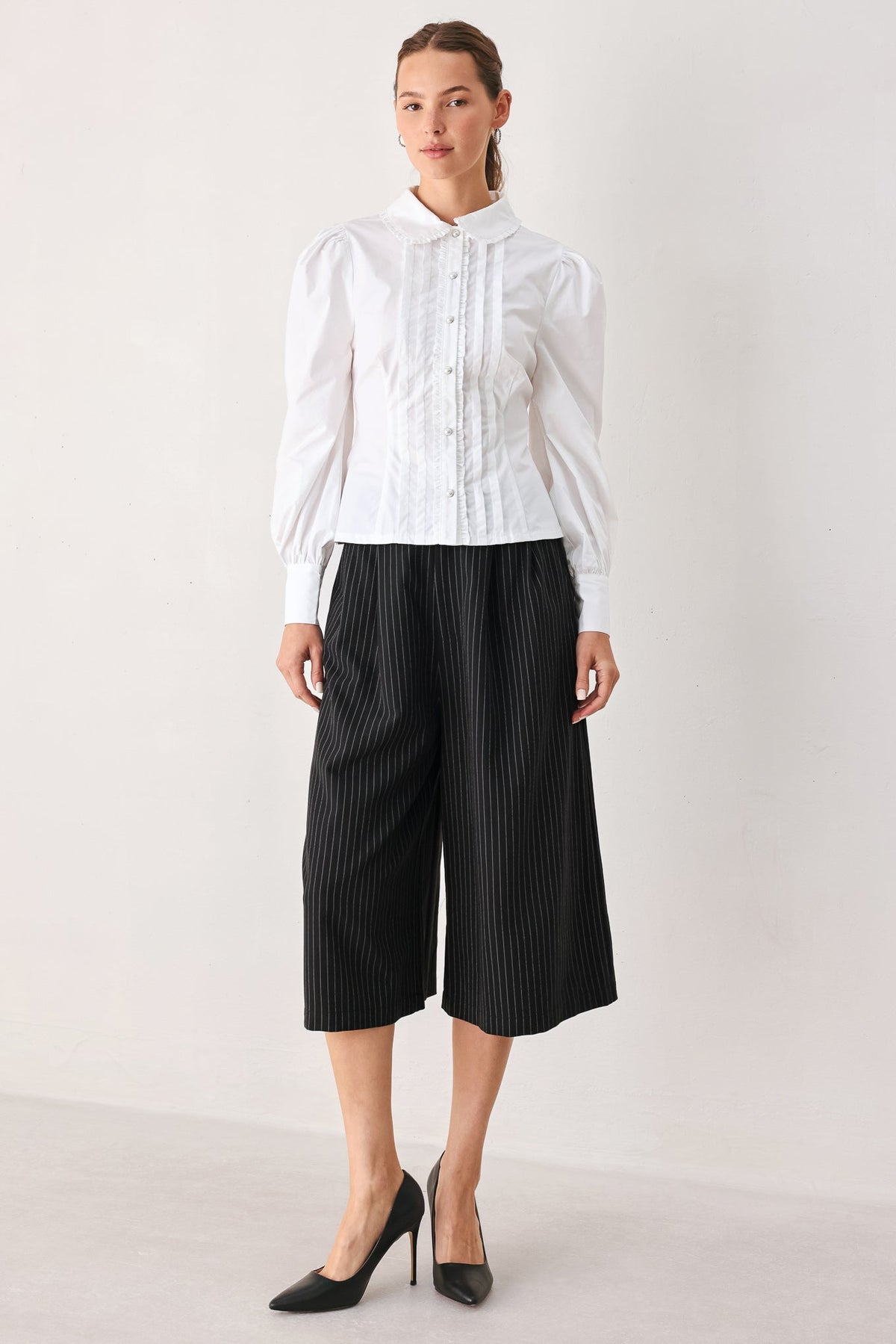 REGENCY PINTUCK LONG-SLEEVE WOVEN TOP
