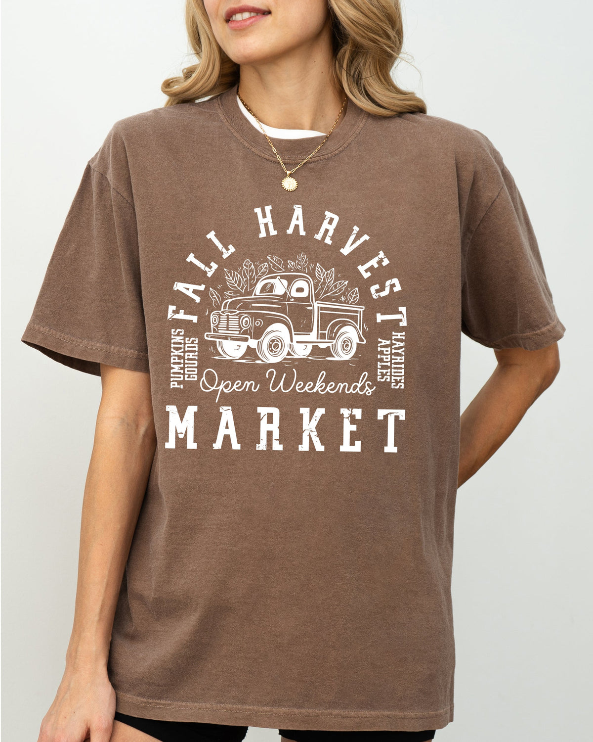 Fall Harvest Market Hayrides Pumpkins Autumn Thanksgiving Halloween Comfort Colors Tee