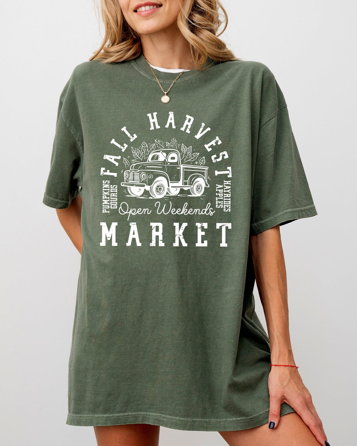 Fall Harvest Market Hayrides Pumpkins Autumn Thanksgiving Halloween Comfort Colors Tee